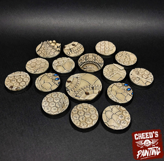 Dark City - Lot of 25mm to 64mm round bases & textures  dark city usable for saga, confrontation, wargame...