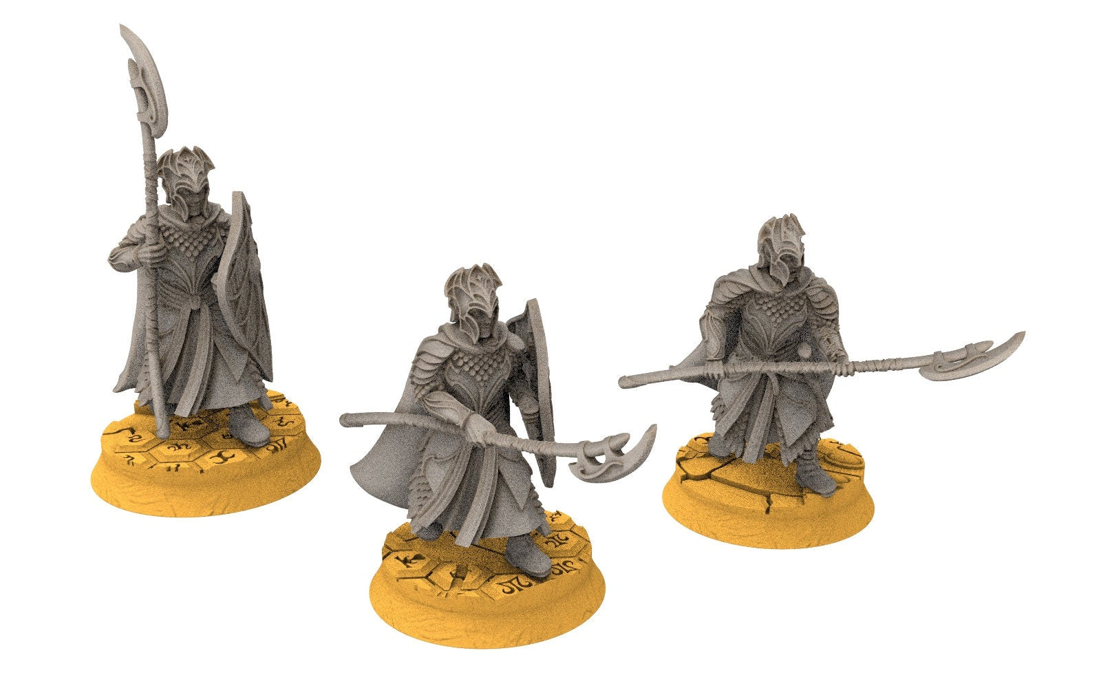 Darkwood - Heavy spearmens Elven Warriors, Modular heads shields, Middle rings miniatures for wargame D&D, Lotr...