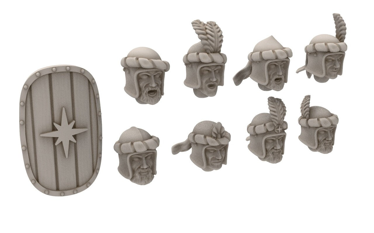 Ornor - x16 Replacement heads and shield, for the Lost Kingdom of the North,  Dune Din, Misty Mountains, miniatures for wargame D&D, Lotr...