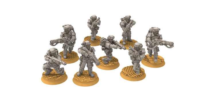 Rundsgaard - Main Troops Heavy Weapons, imperial infantry, post apocalyptic empire, usable for tabletop wargame.