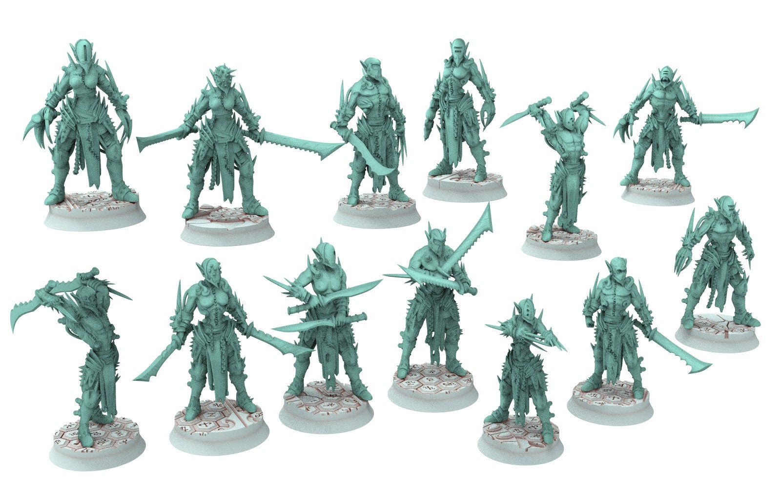 Dark city - x15 Tortured warriors Dark elves raiders eldar drow, Modular convertible 3D printed miniatures