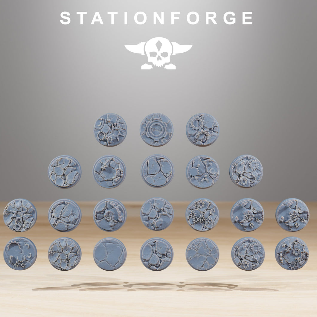 Desertic V2 - Lot of Desertic texture V2 round bases for miniatures, size 25mm, usable for Warmachine, Starfinder and sci-fi wargames.
