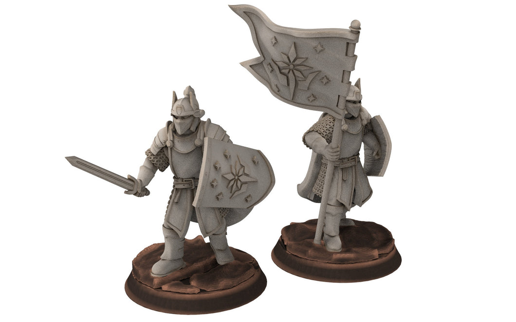 Gandor - Old Captain and banner of the west hight humans, minis for wargame D&D, Lotr... Quatermaster3D miniatures