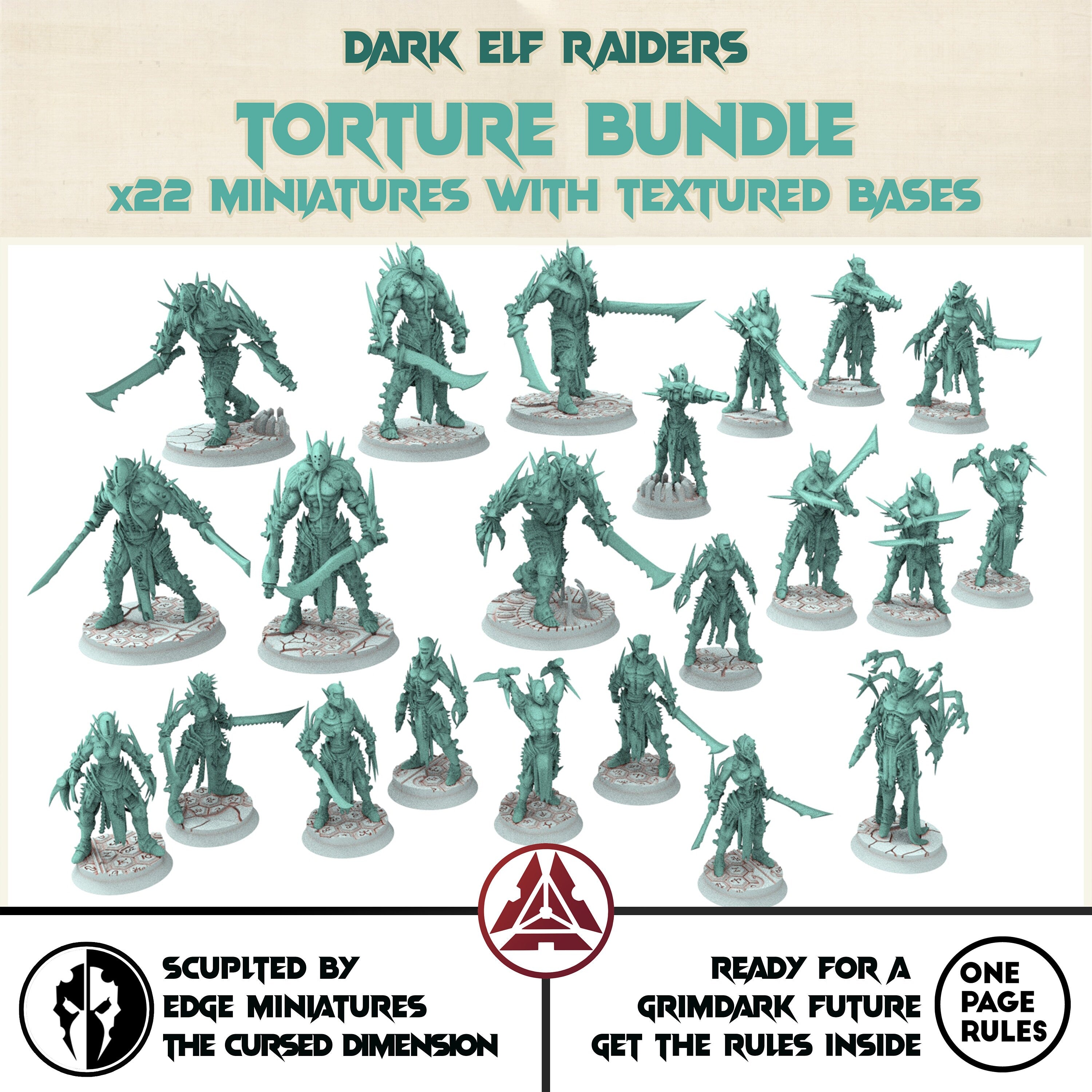 Dark city - Torture Bundle warriors Army Dark elves raiders eldar drow, 450pts Modular convertible 3D printed miniatures