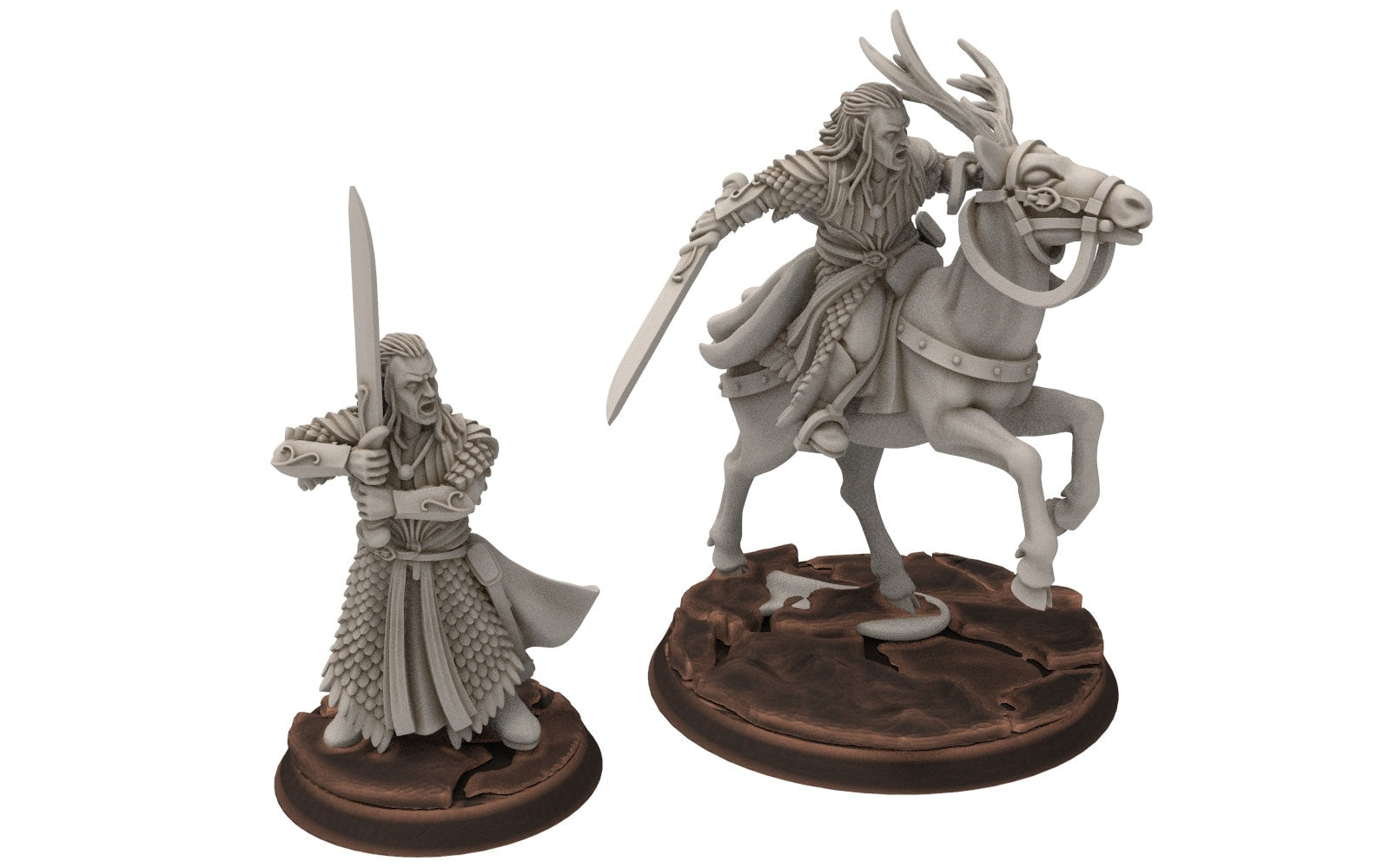 Darkwood - Wooden Elf Captain on Elk, Middle rings miniatures for wargame D&D, Lotr...