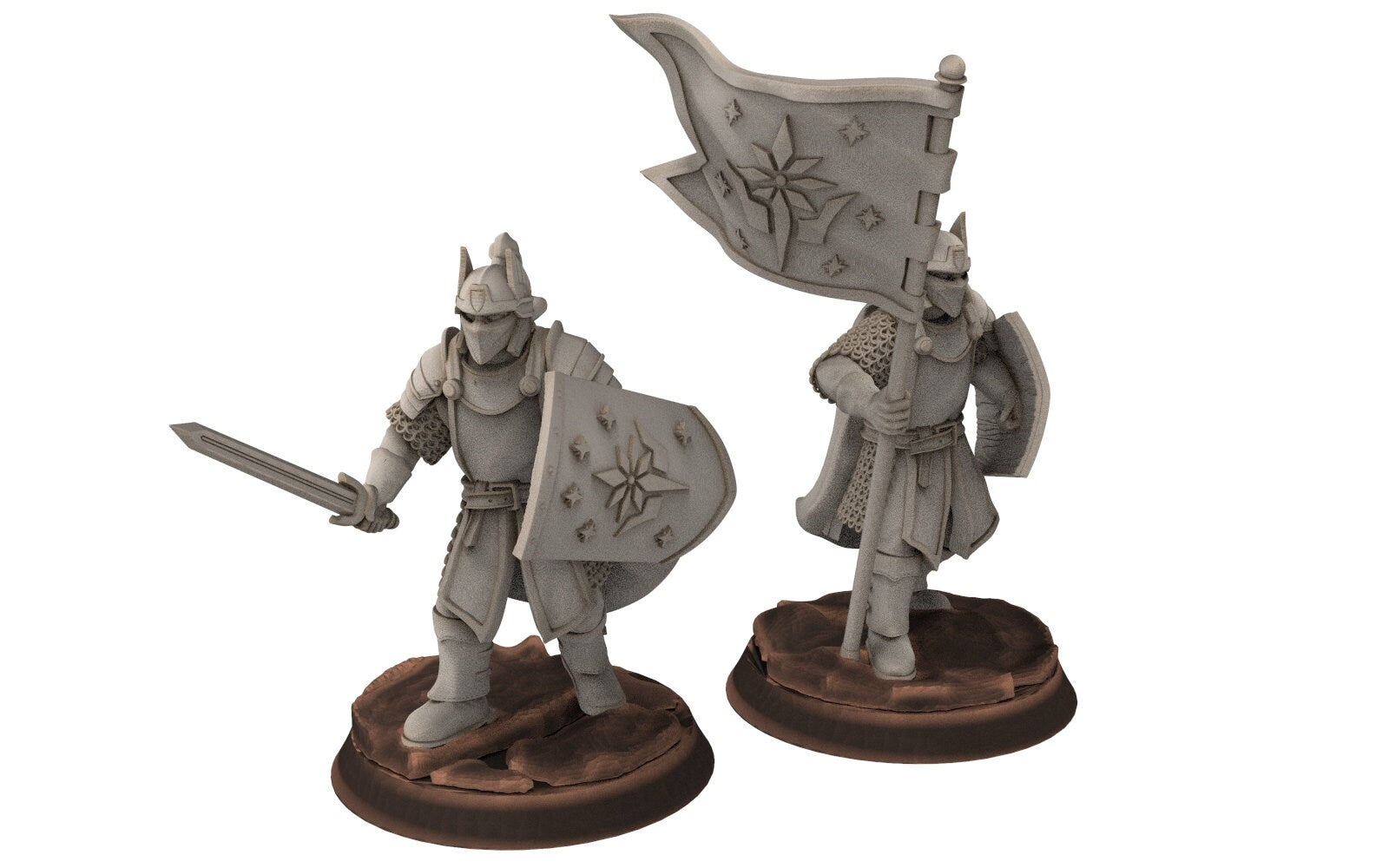 Gandor - Old Captain and banner of the west hight humans, minis for wargame D&D, Lotr... Quatermaster3D miniatures