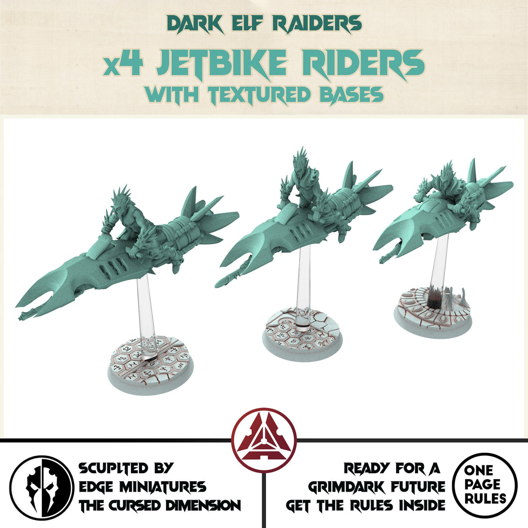 Dark city - x4 Jetbike riders arena cult warriors Dark elves raiders eldar drow, Modular convertible 3D printed miniatures
