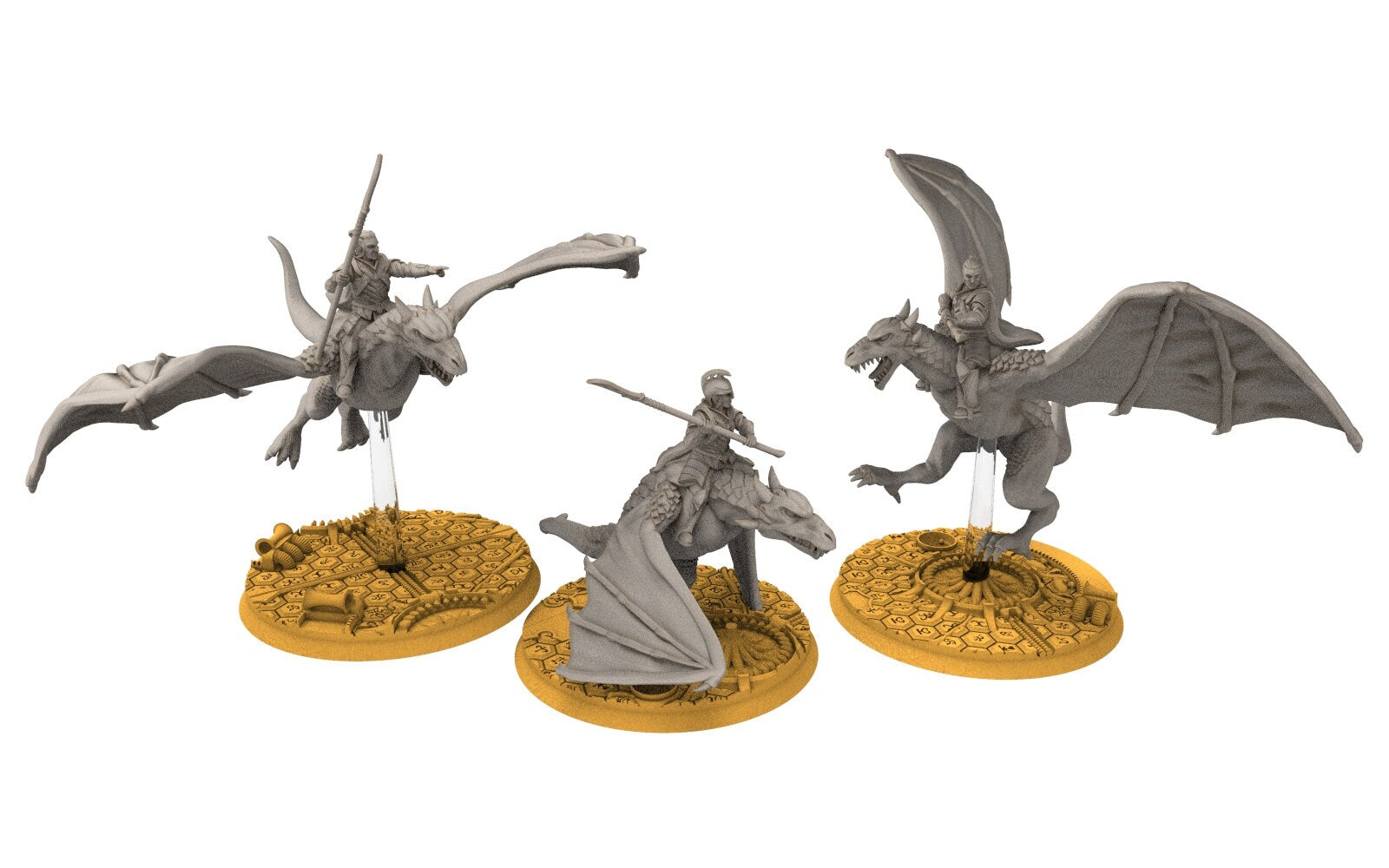 Darkwood - Wyvern riders wih spears, Middle rings for wargame D&D, Lotr... Personnalisable Modular convertible miniatures Quatermaster3D