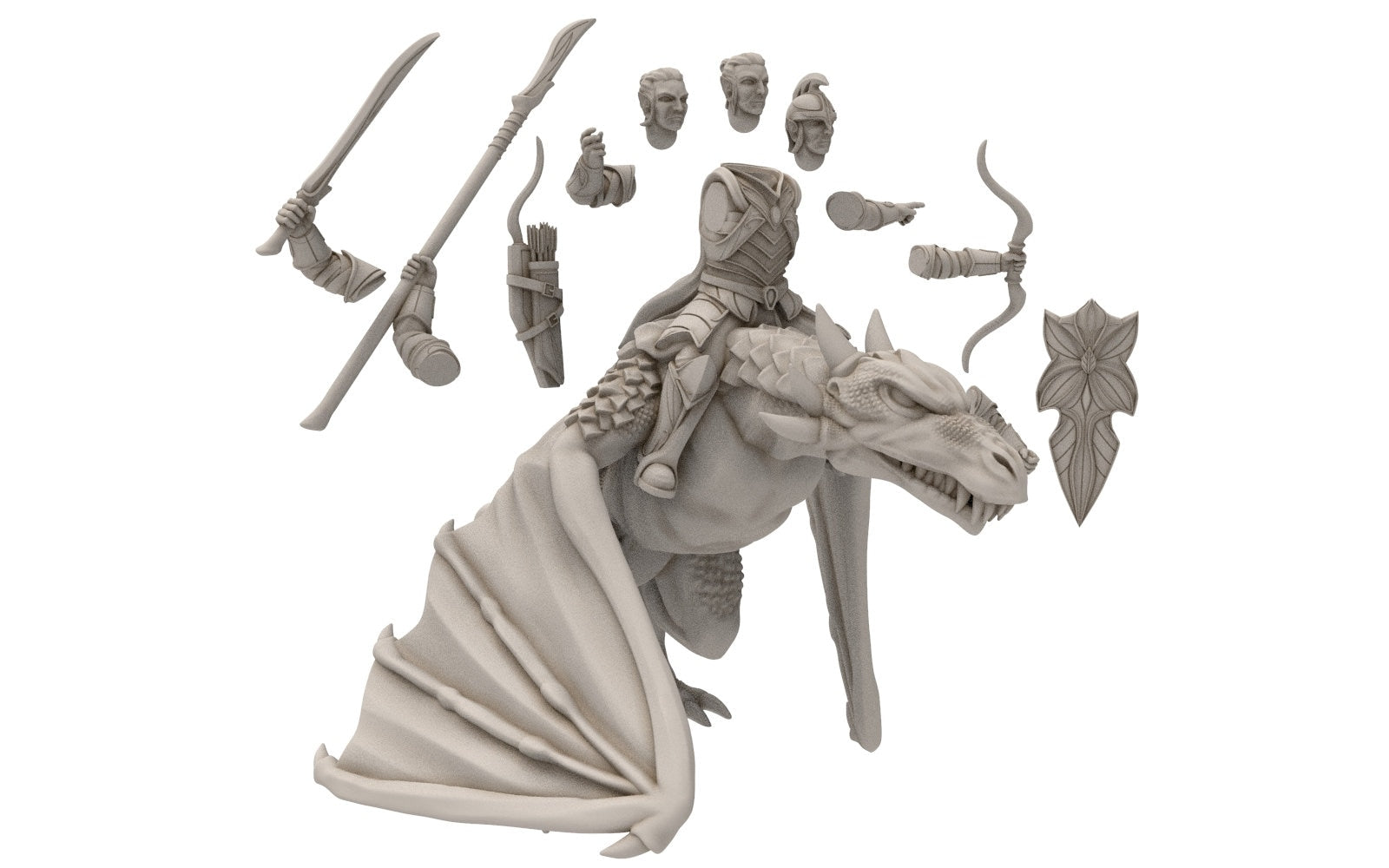 Darkwood - Wyvern riders wih spears, Middle rings for wargame D&D, Lotr... Personnalisable Modular convertible miniatures Quatermaster3D