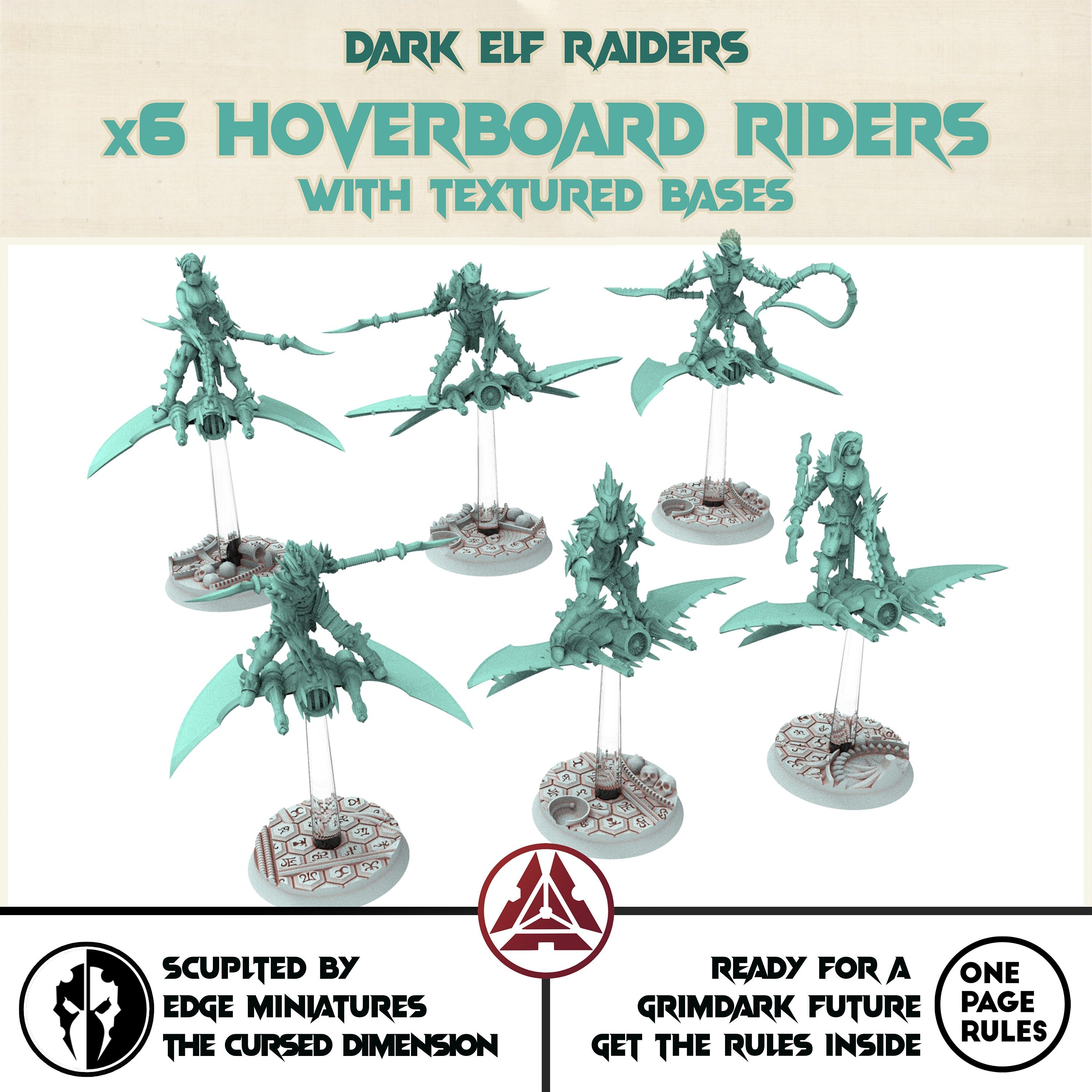 Dark city - x6 Arena Cult Speed Freaks Hoverboard Riders warriors Dark elves raiders eldar drow, Modular convertible 3D printed miniatures