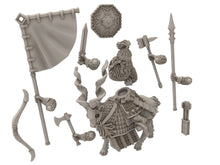 Load image into Gallery viewer, Dwarves - Mountain Goat Cataphracts Banner Bearer, The Dwarfs of The Mountains, for Lotr, modular customisable posable  Medbury miniatures
