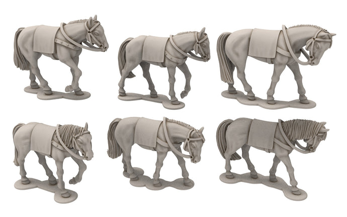 Gandor - Horses for the Citadel guard, 4 poses Defender of the city wall, miniature for wargame D&D, Lotr... Medbury miniatures