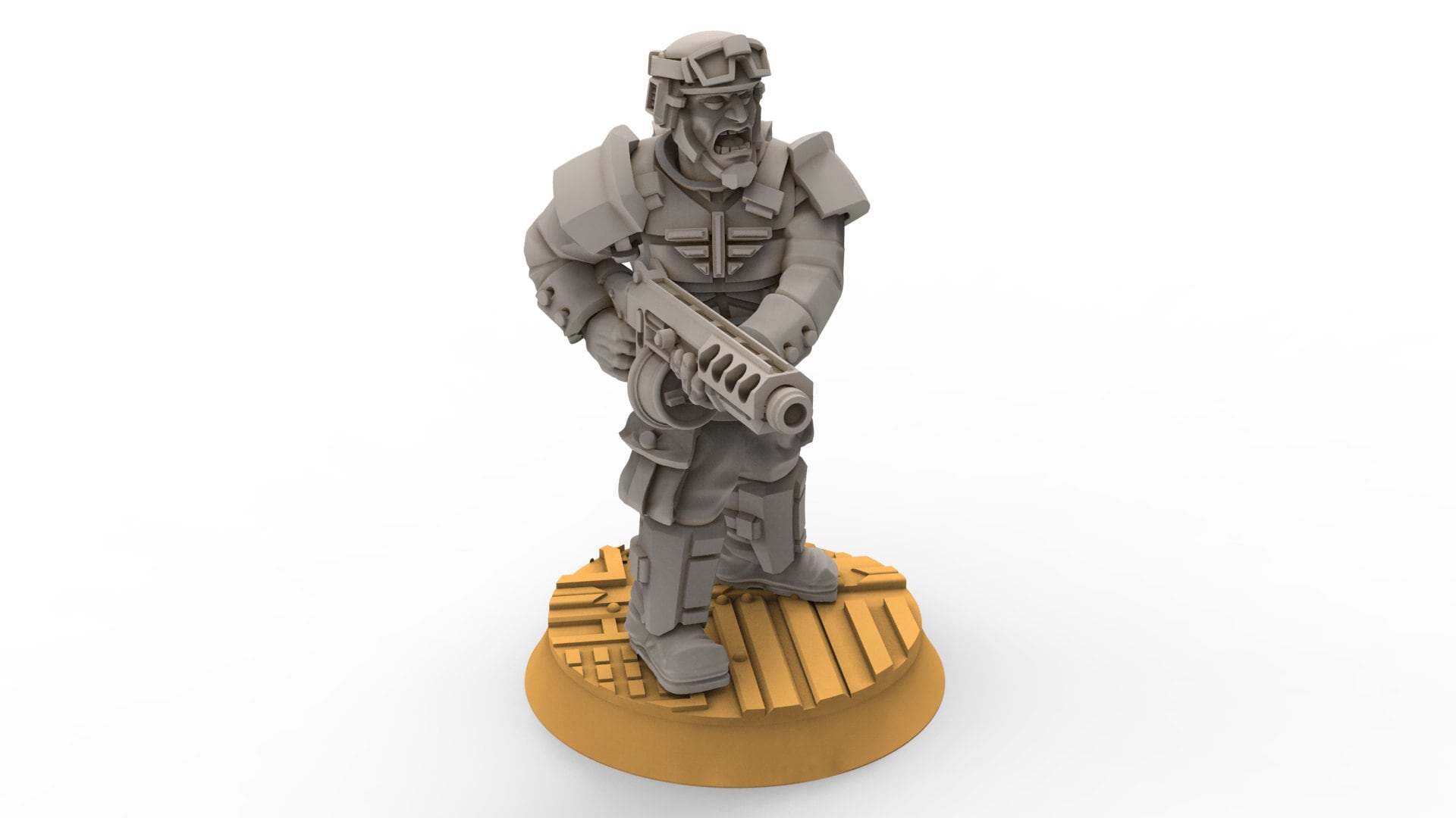 Rundsgaard - Sergeant with Machine Gun, imperial infantry, post-apocalyptic empire, usable for tabletop wargame.