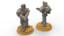 Load image into Gallery viewer, Rundsgaard - Sergeant with Machine Gun, imperial infantry, post-apocalyptic empire, usable for tabletop wargame.

