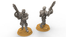 Load image into Gallery viewer, Rundsgaard - Sergeant with Machine Gun, imperial infantry, post-apocalyptic empire, usable for tabletop wargame.

