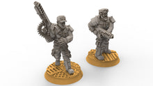 Load image into Gallery viewer, Rundsgaard - Sergeant with Machine Gun, imperial infantry, post-apocalyptic empire, usable for tabletop wargame.
