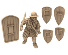 Load image into Gallery viewer, Medieval - Pavois, out of bolts, 11 to 15th century Generic mercenary Medieval soldier,  28mm Historical Wargame, Saga... Medbury miniatures
