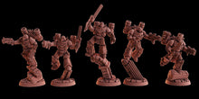 Load image into Gallery viewer, Socratis - Fire Lizard Warriors Order - x5 Assault Squad, mechanized infantry, post apocalyptic empire, usable for tabletop wargame.
