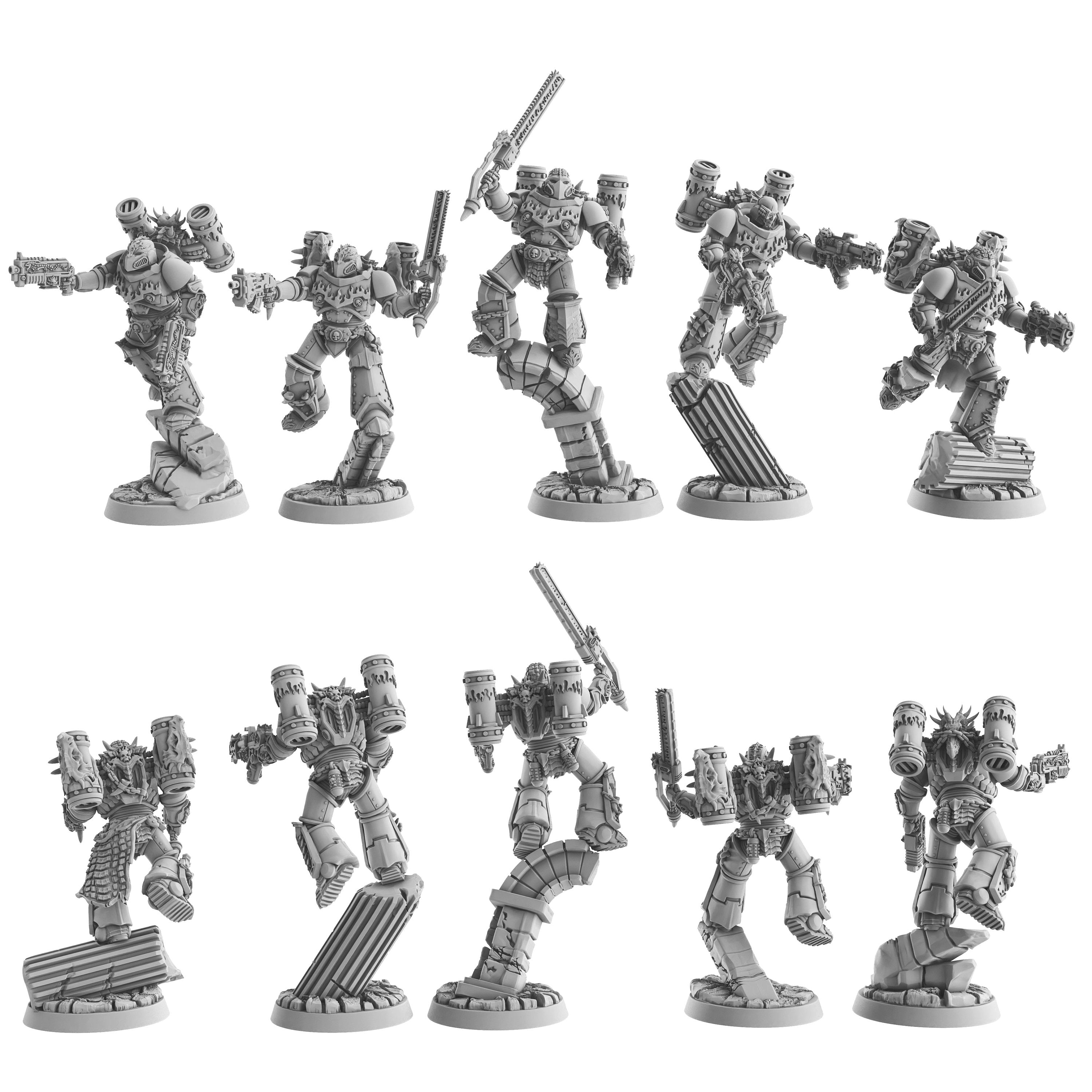 Socratis - Fire Lizard Warriors Order - x5 Assault Squad, mechanized infantry, post apocalyptic empire, usable for tabletop wargame.