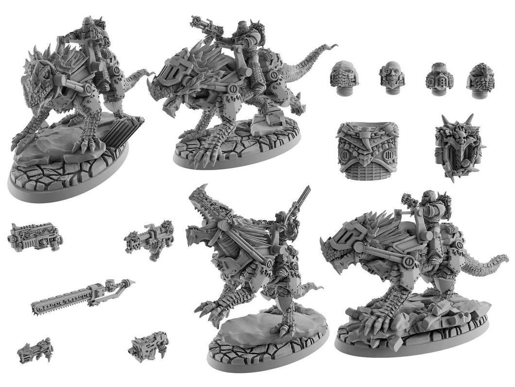 Socratis - Fire Lizard Warriors Order - x4 Lizard Riders, mechanized infantry, post apocalyptic empire, usable for tabletop wargame.