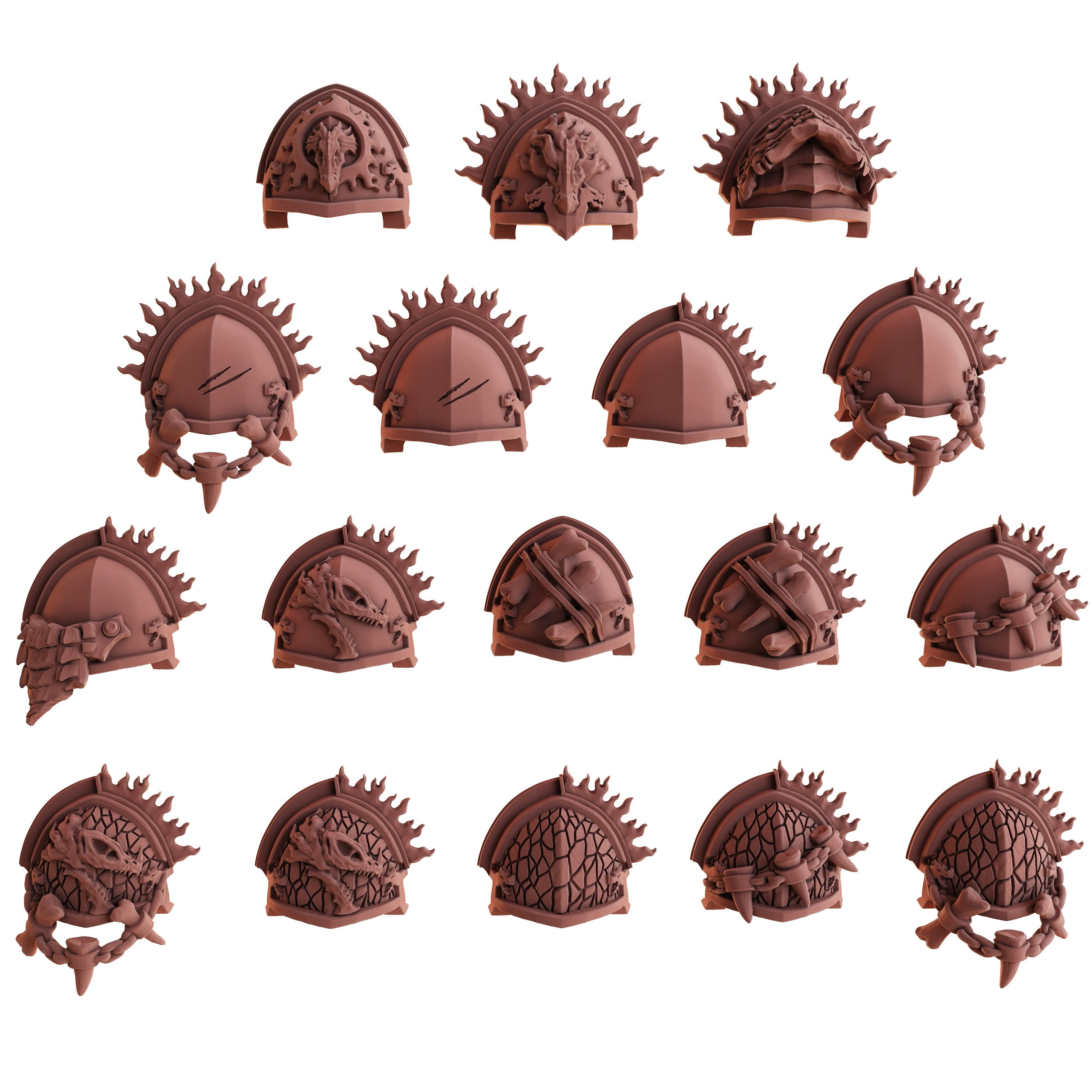 Socratis - Fire Lizard Warriors Order - x40 Shoulders, mechanized infantry, post apocalyptic empire, usable for tabletop wargame.