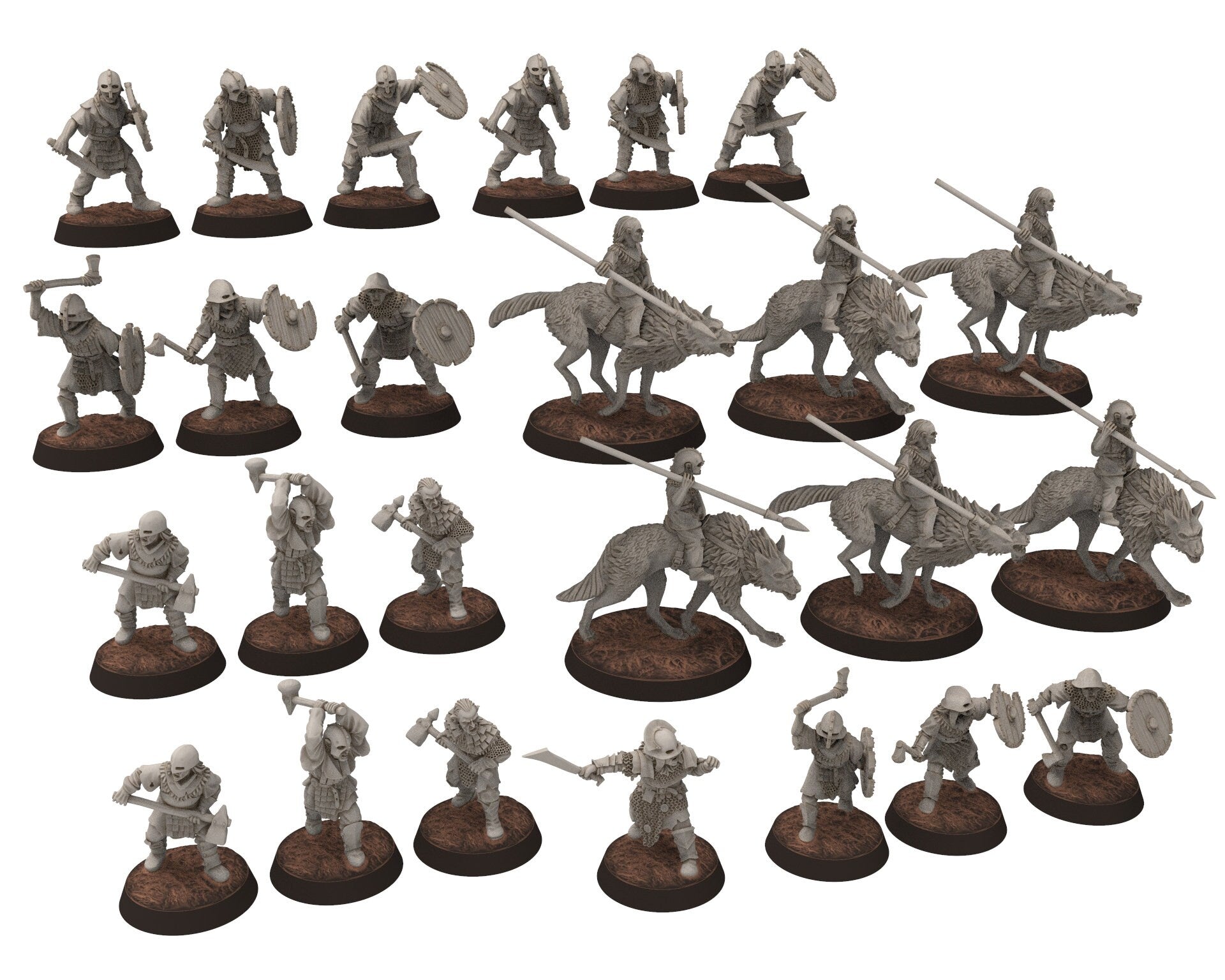 Orcs horde - Orc wolves Riders with Spears, Orc warriors warband, Middle rings miniatures for wargame D&D, Lotr... Medbury miniatures