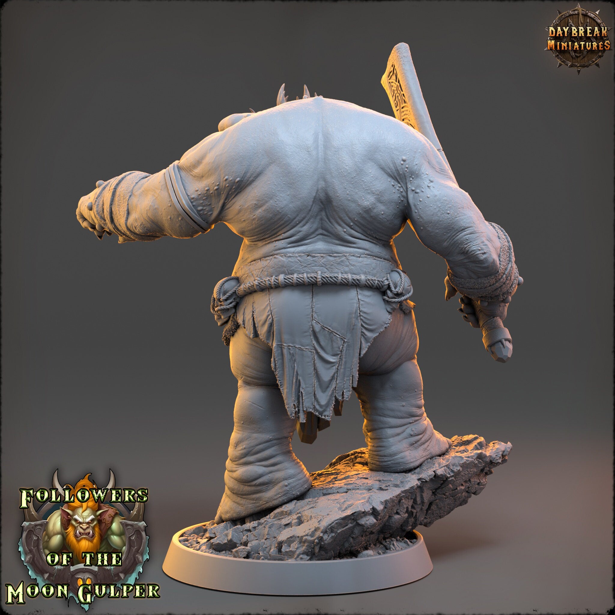 Ogre - Cayark Ravenbrazz son , Followers of the Moon Gulper, daybreak miniatures, for Wargames, Pathfinder, Dungeons & Dragons TTRPG