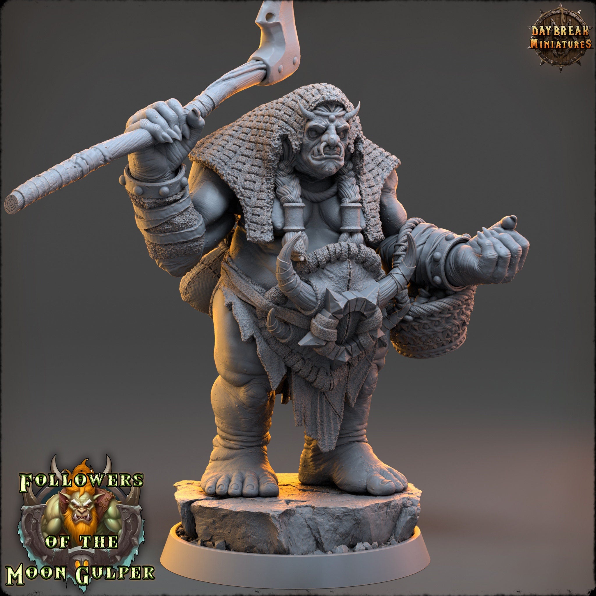 Ogre - Salty Boo Feggerer, Followers of the Moon Gulper, daybreak miniatures, for Wargames, Pathfinder, Dungeons & Dragons TTRPG