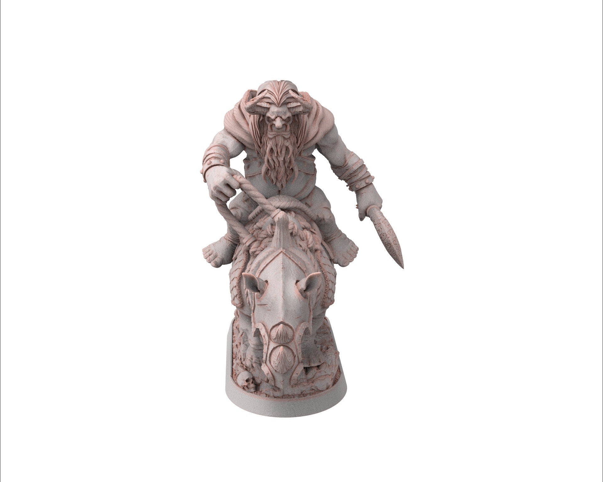 Ogre - Qaggercaz Trazbag on sewer rhino, Followers of the Moon Gulper, daybreak miniatures, for Wargames, Pathfinder, Dungeons Dragons TTRPG
