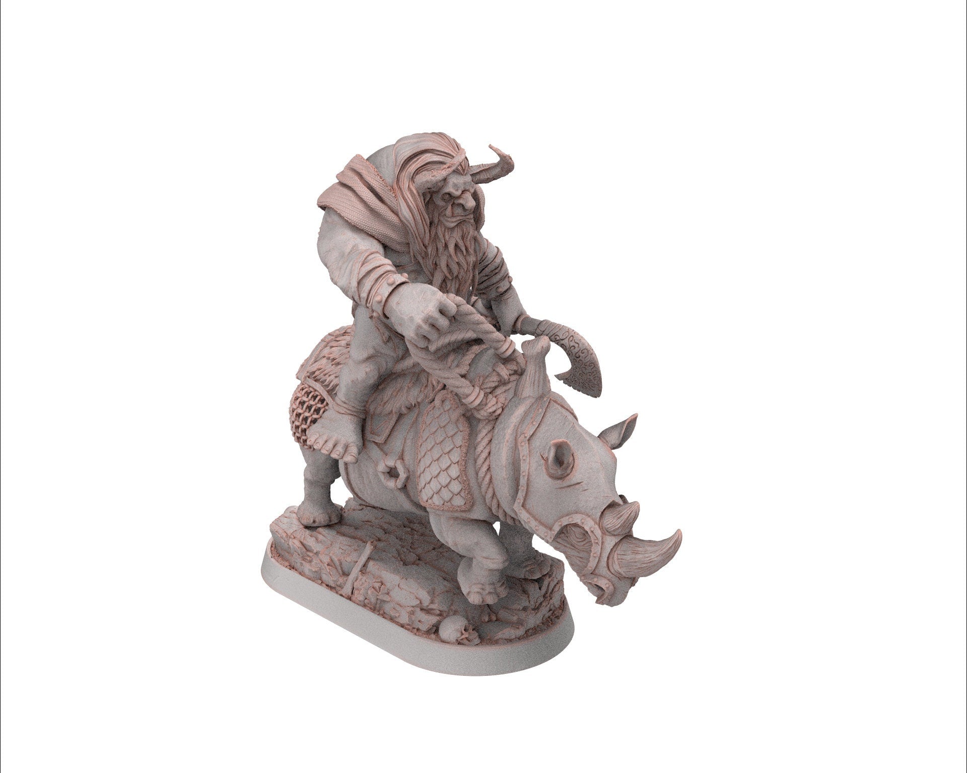 Ogre - Qaggercaz Trazbag on sewer rhino, Followers of the Moon Gulper, daybreak miniatures, for Wargames, Pathfinder, Dungeons Dragons TTRPG
