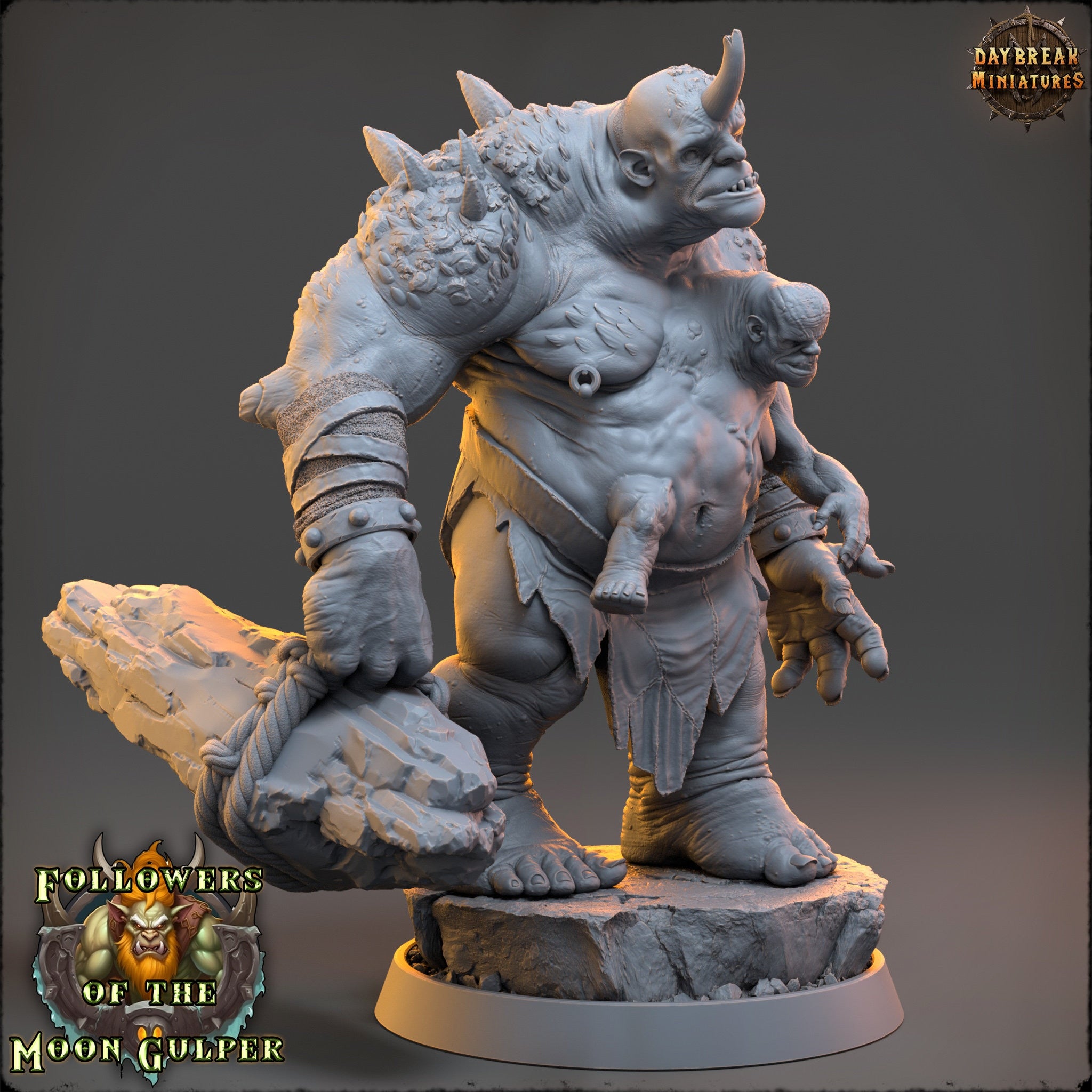 Ogre - The Stonecrack Brothers, Followers of the Moon Gulper, daybreak miniatures, for Wargames, Pathfinder, Dungeons & Dragons TTRPG