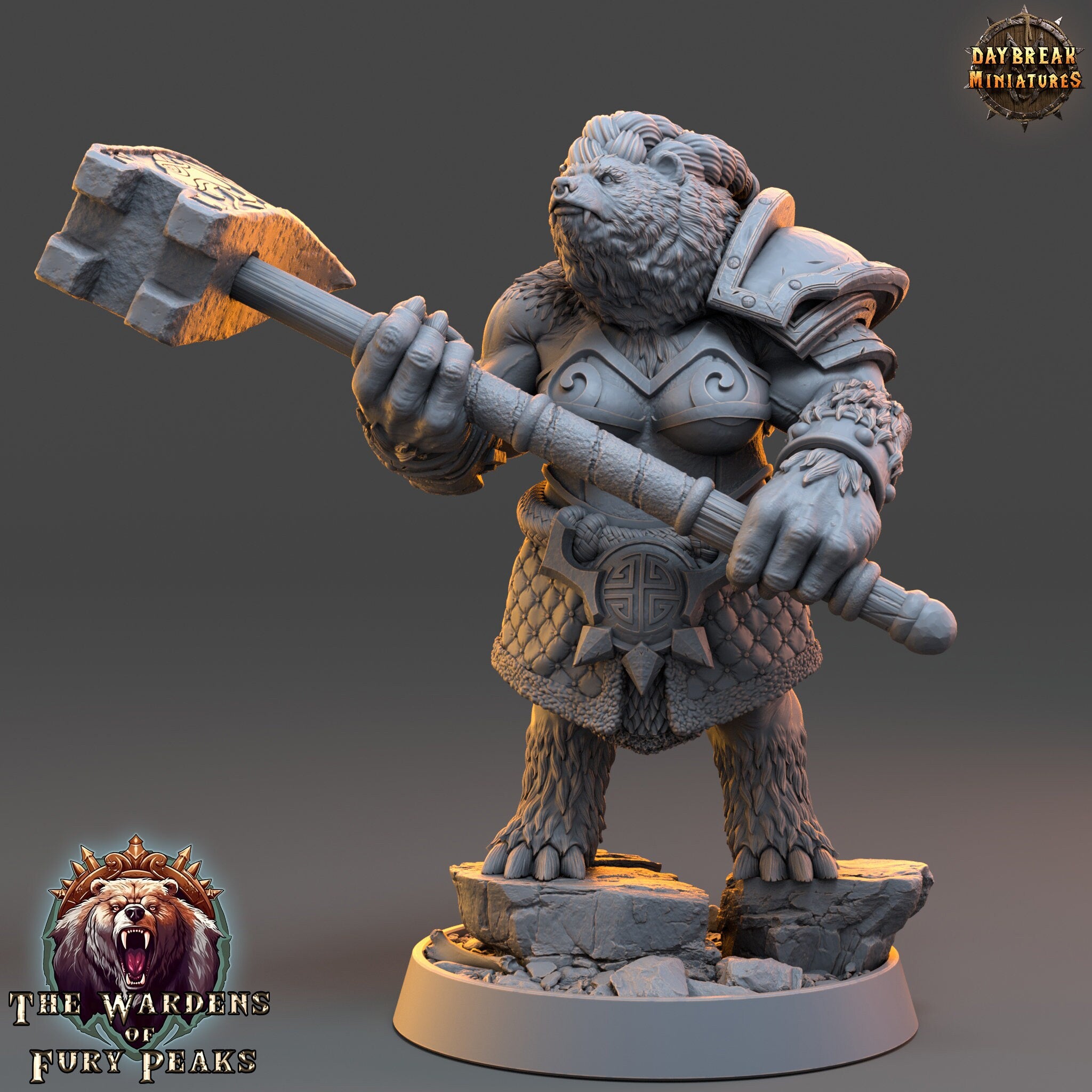 Bears warriors - Mercoria Tenfoot, The Wardens of Fury Peaks, daybreak miniatures, for Wargames, Pathfinder, Dungeons & Dragons TTRPG