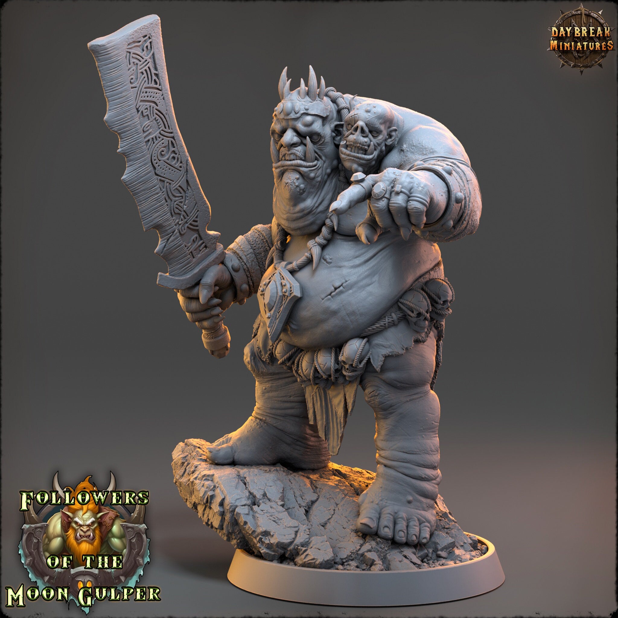 Ogre - Cayark Ravenbrazz son , Followers of the Moon Gulper, daybreak miniatures, for Wargames, Pathfinder, Dungeons & Dragons TTRPG