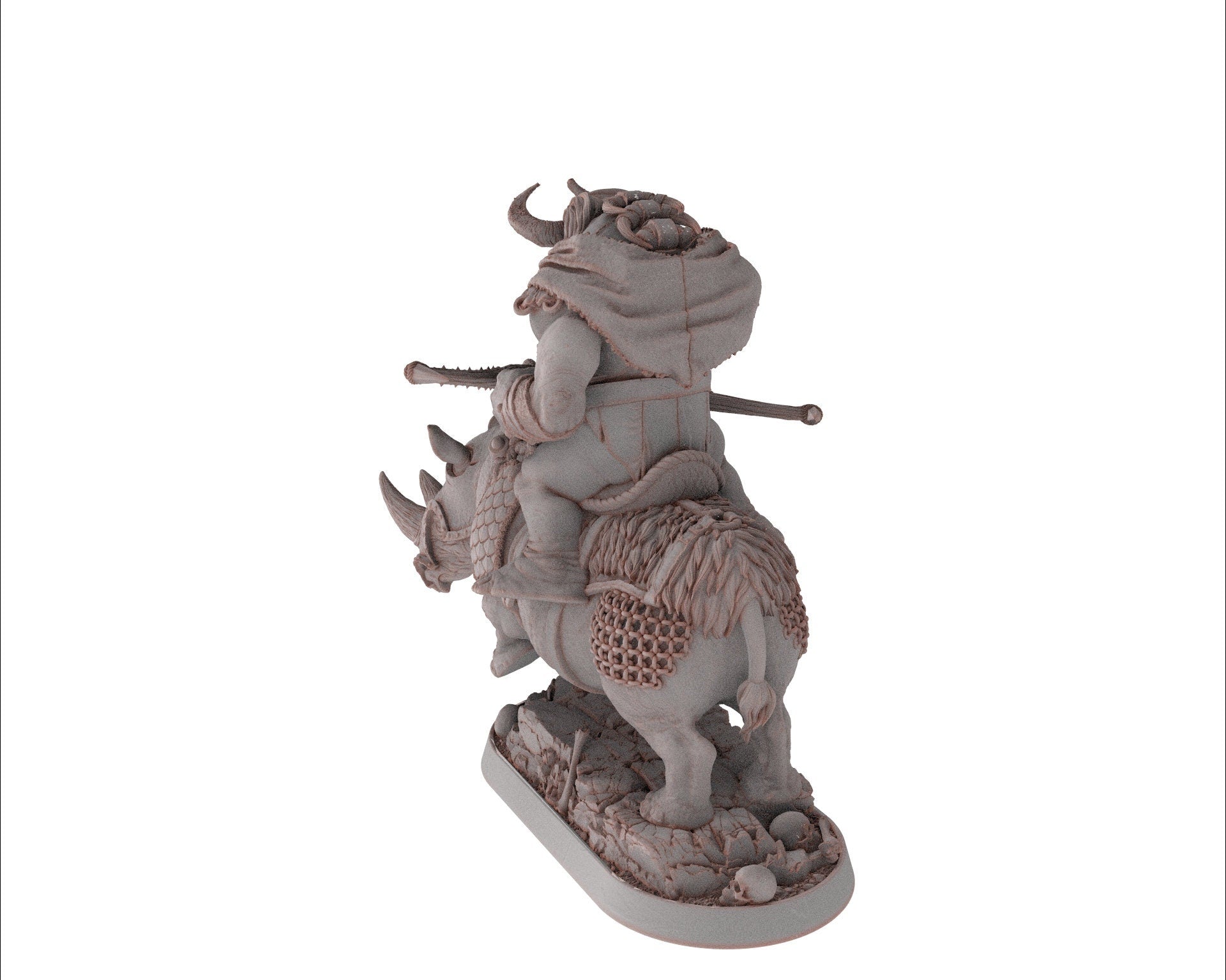 Ogre - Kshmeh Klatzmer on sewer rhino, Followers of the Moon Gulper, daybreak miniatures, for Wargames, Pathfinder, Dungeons & Dragons TTRPG