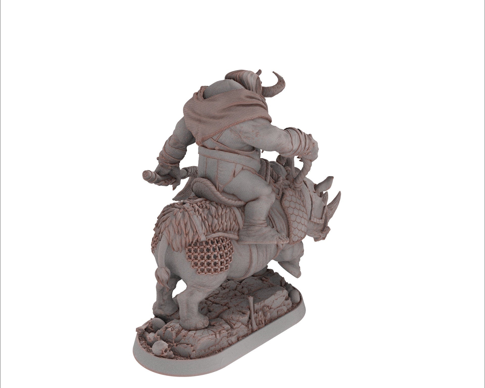 Ogre - Qaggercaz Trazbag on sewer rhino, Followers of the Moon Gulper, daybreak miniatures, for Wargames, Pathfinder, Dungeons Dragons TTRPG