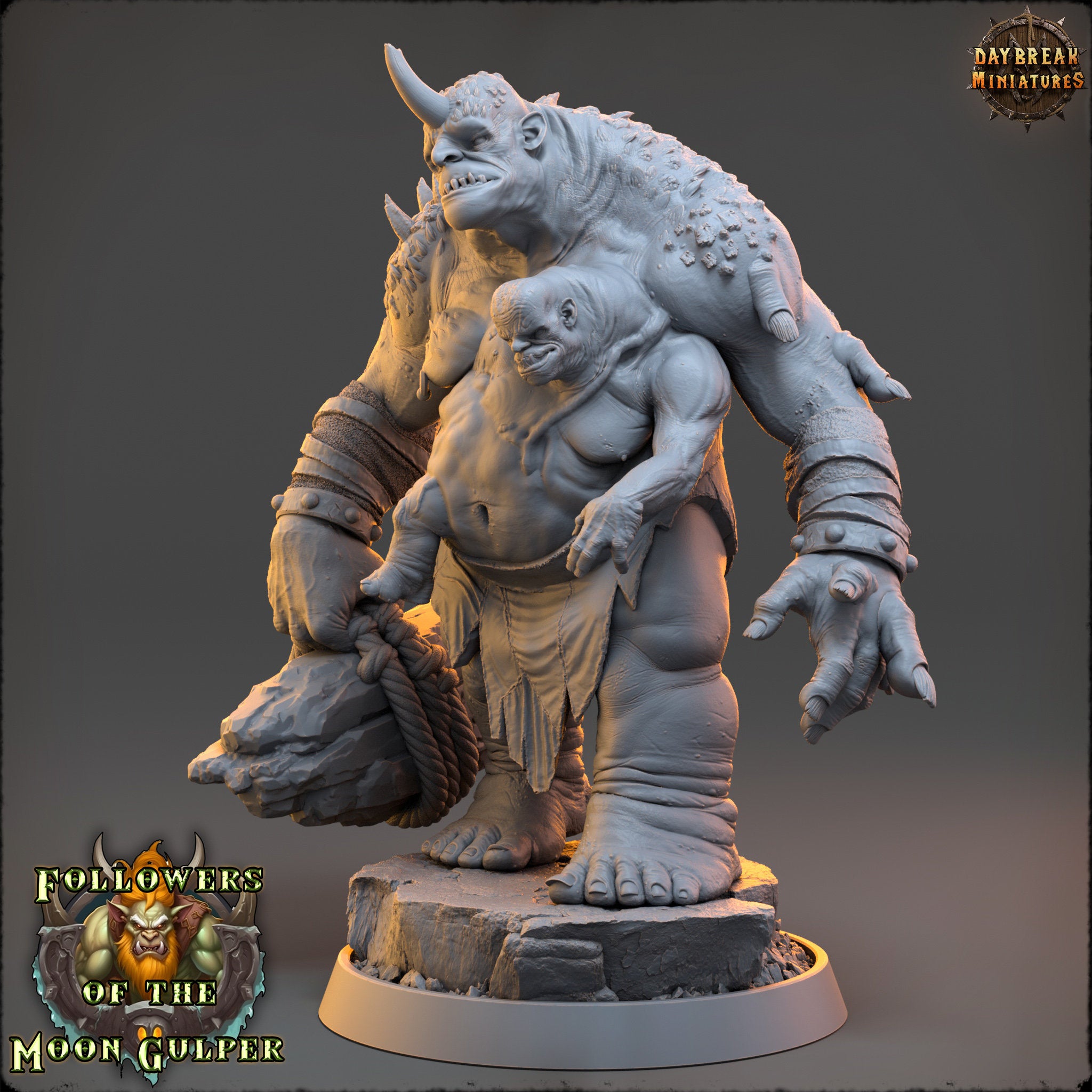 Ogre - The Stonecrack Brothers, Followers of the Moon Gulper, daybreak miniatures, for Wargames, Pathfinder, Dungeons & Dragons TTRPG