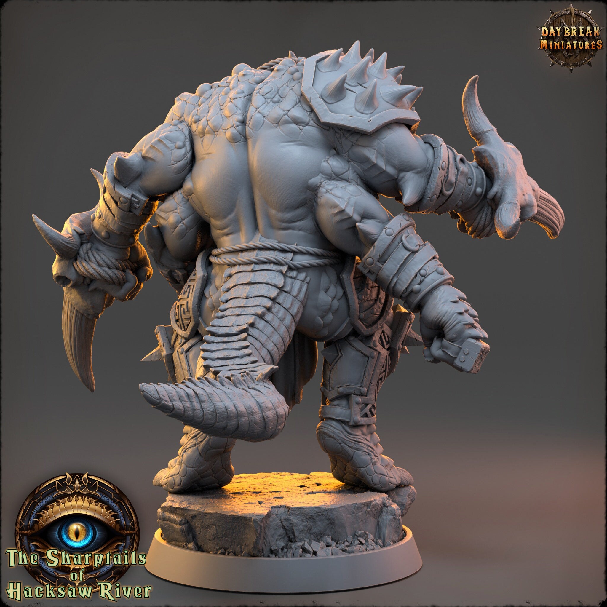 Crocodile warriors - Fist Scattergut - The Sharptails of Hacksaw River, daybreak miniatures, for Wargames, Pathfinder, Dungeons & Dragons