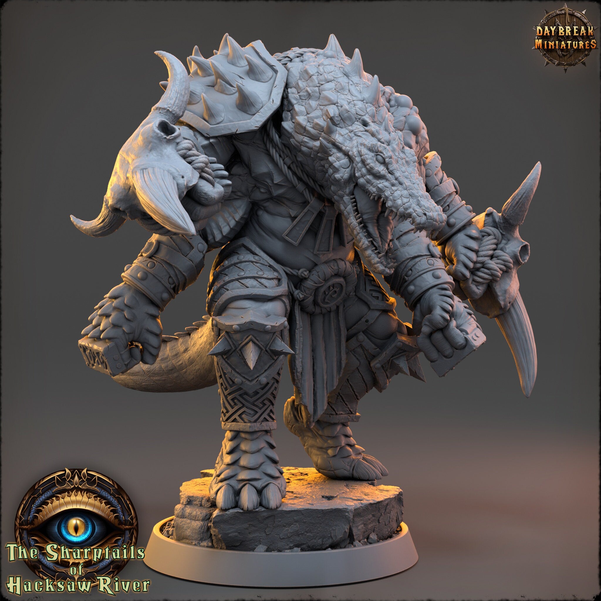 Crocodile warriors - Fist Scattergut - The Sharptails of Hacksaw River, daybreak miniatures, for Wargames, Pathfinder, Dungeons & Dragons