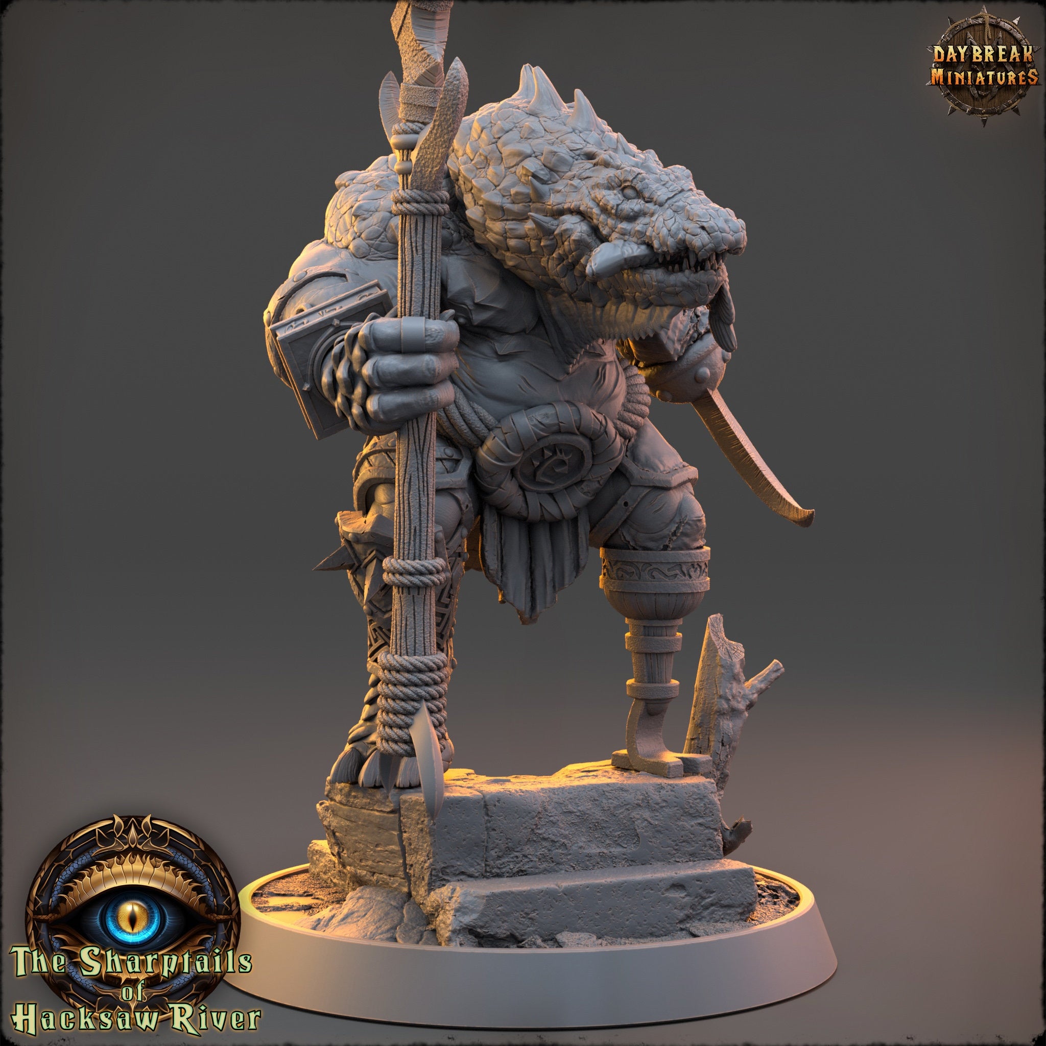 Crocodile warriors - Hook Halfgrind - The Sharptails of Hacksaw River, daybreak miniatures, for Wargames, Pathfinder, Dungeons & Dragons