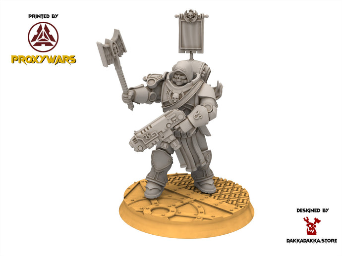 Legio Prima - Victrix Priest, mechanized infantry, post apocalyptic empire, usable for tabletop wargame.
