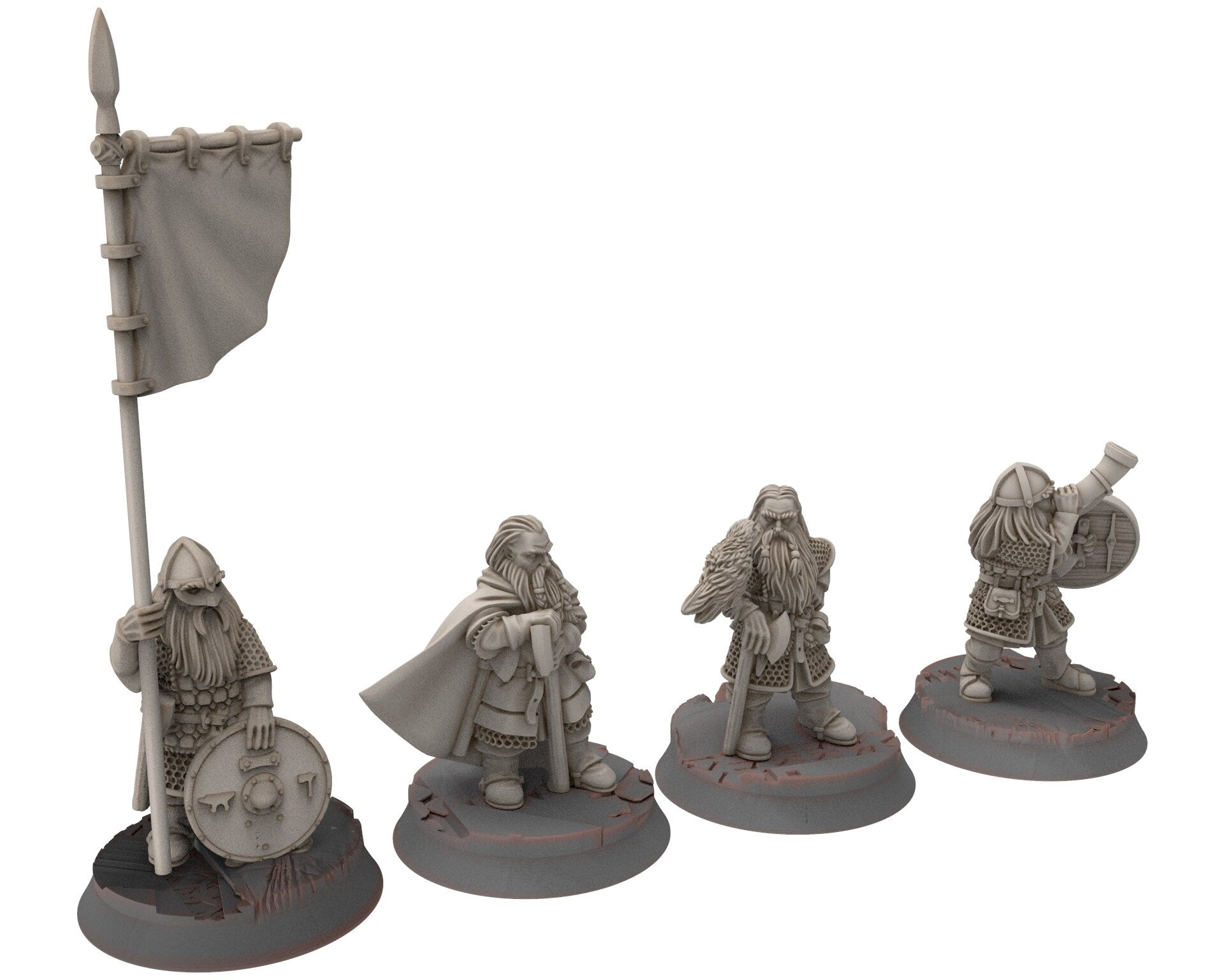 Dwarves - Banner bearer, Saphire Ridges Commanders, Dwarves warrior captains, The Dwarfs of The Mountains, for Lotr, Medbury miniatures