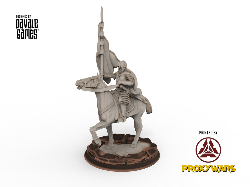 Rohan - West Human on Horse with Banner, Knight of Rohan, the Horse-lords, rider of the mark, minis for wargame D&D, Lotr...
