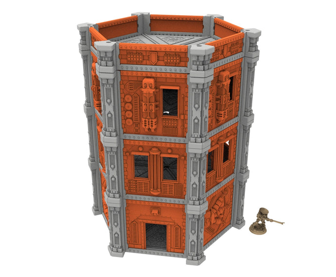 Industrial building printed in PLA and resin usable for warmachine, Damocles, One Page Rule, Firefight, infinity, scifi wargame...
