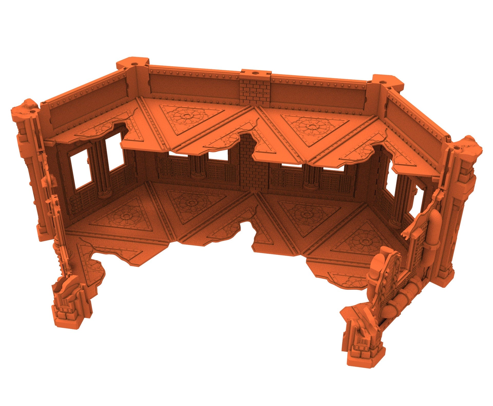 Industrial Ruined building printed in PLA and resin usable for warmachine, Damocles, One Page Rule, Firefight, infinity, scifi wargame...