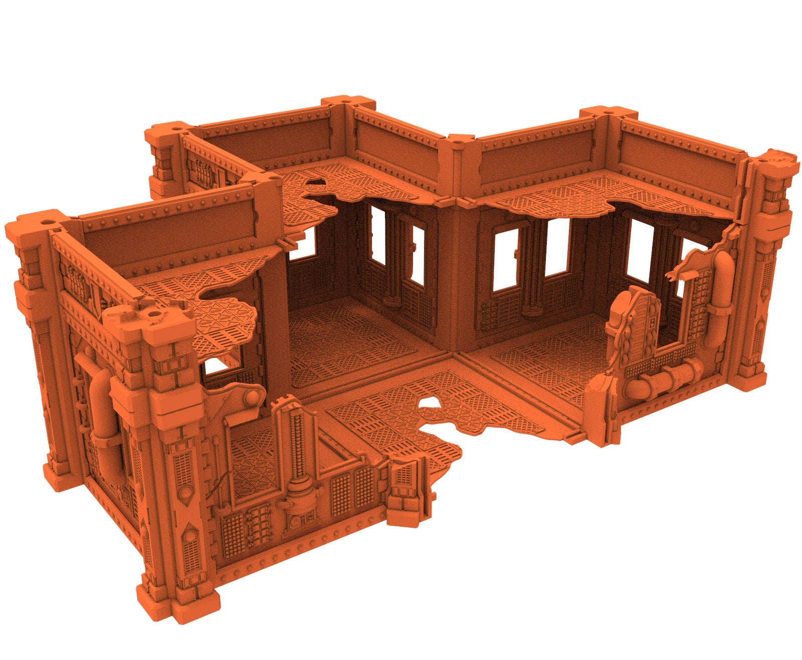 Industrial Ruined building printed in PLA and resin usable for warmachine, Damocles, One Page Rule, Firefight, infinity, scifi wargame...