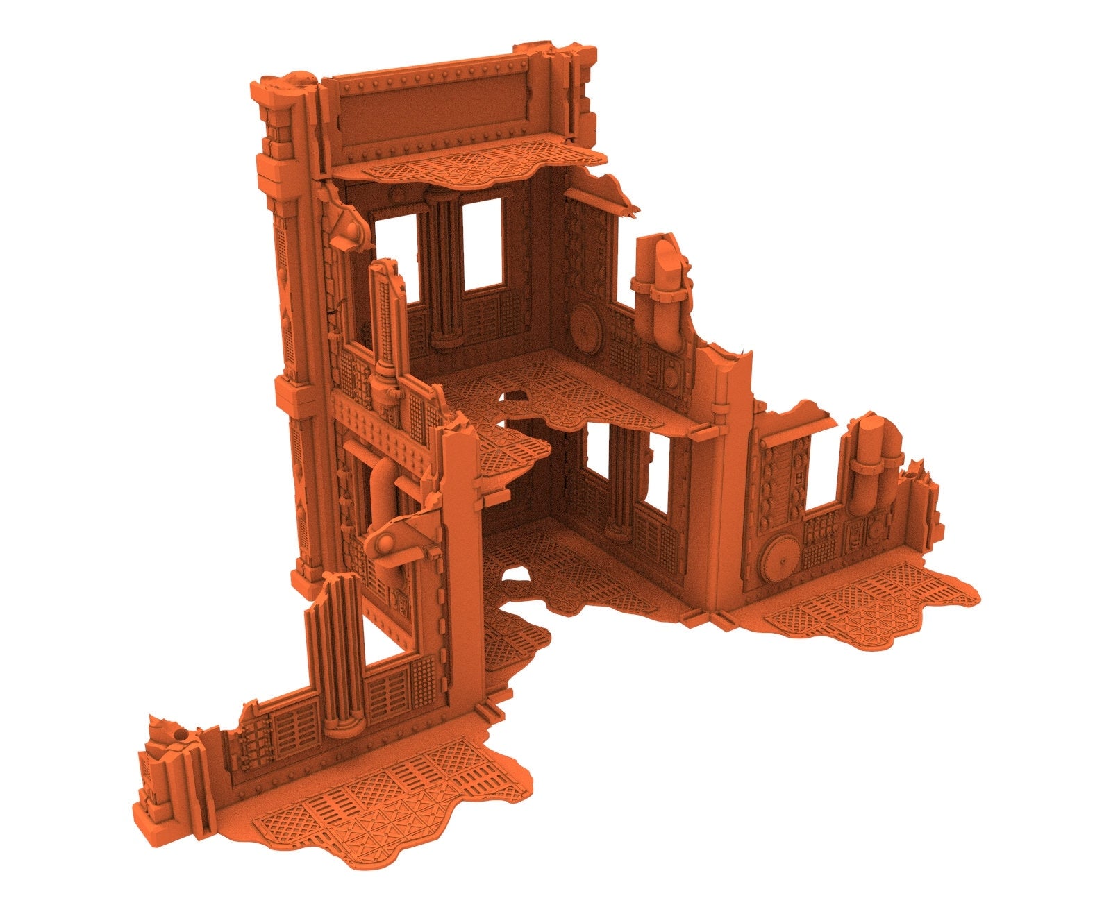 Industrial Ruined building printed in PLA and resin usable for warmachine, Damocles, One Page Rule, Firefight, infinity, scifi wargame...