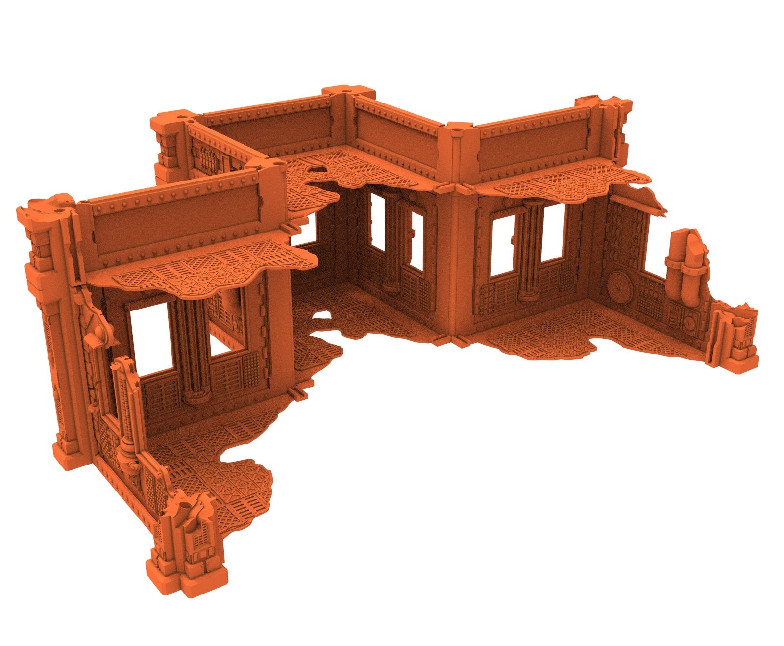 Industrial Ruined building printed in PLA and resin usable for warmachine, Damocles, One Page Rule, Firefight, infinity, scifi wargame...
