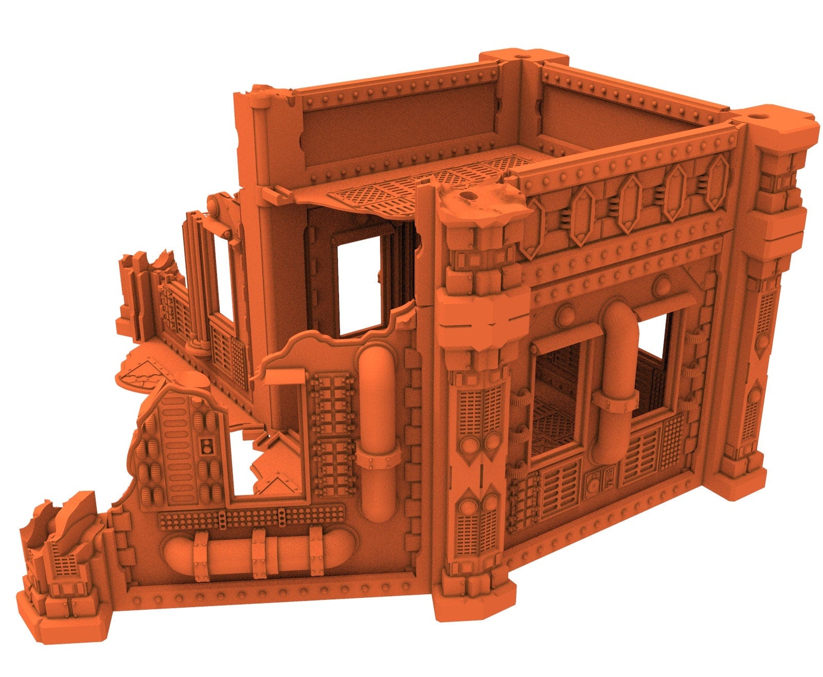 Industrial Ruined building printed in PLA and resin usable for warmachine, Damocles, One Page Rule, Firefight, infinity, scifi wargame...
