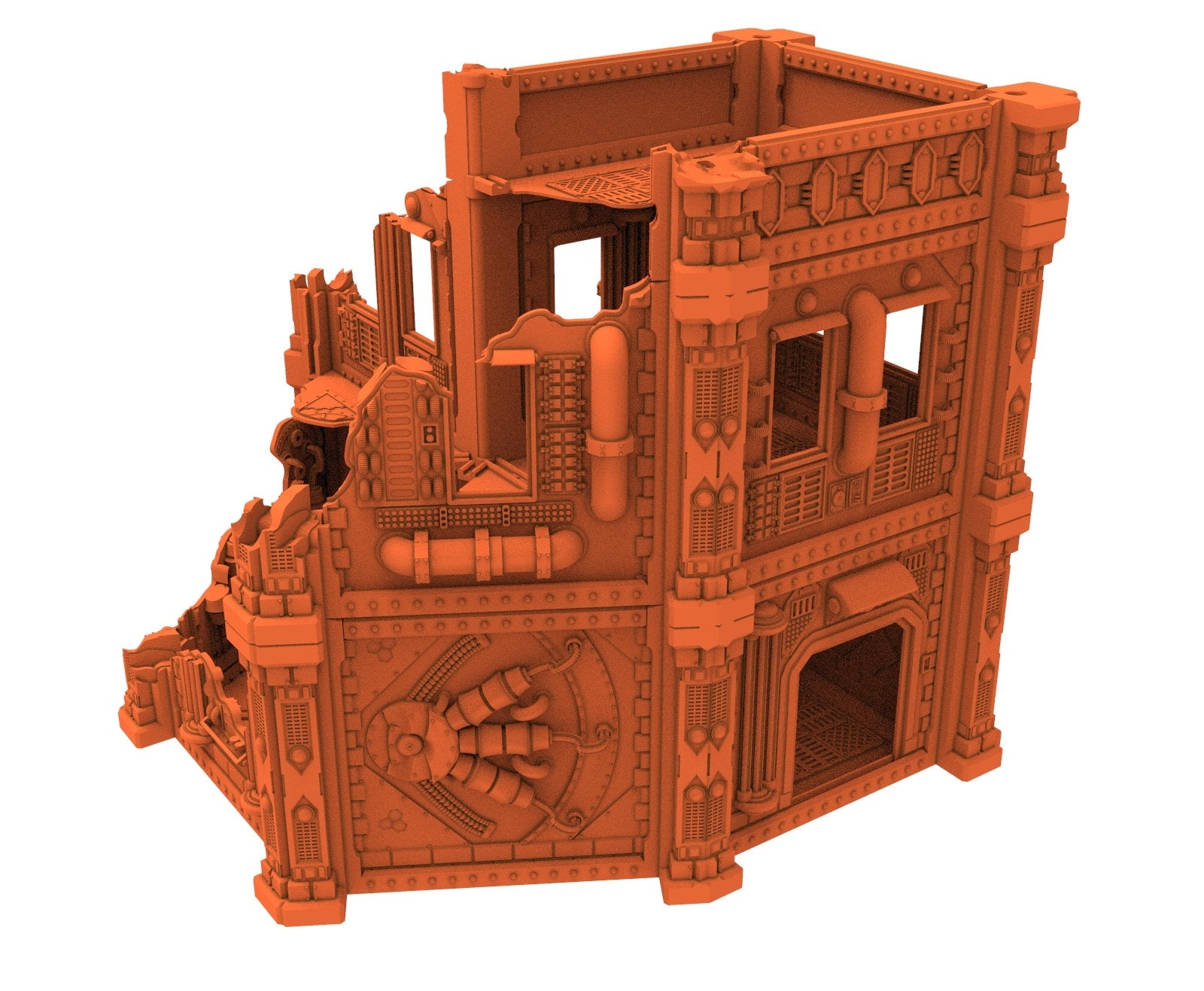 Industrial Ruined building printed in PLA and resin usable for warmachine, Damocles, One Page Rule, Firefight, infinity, scifi wargame...