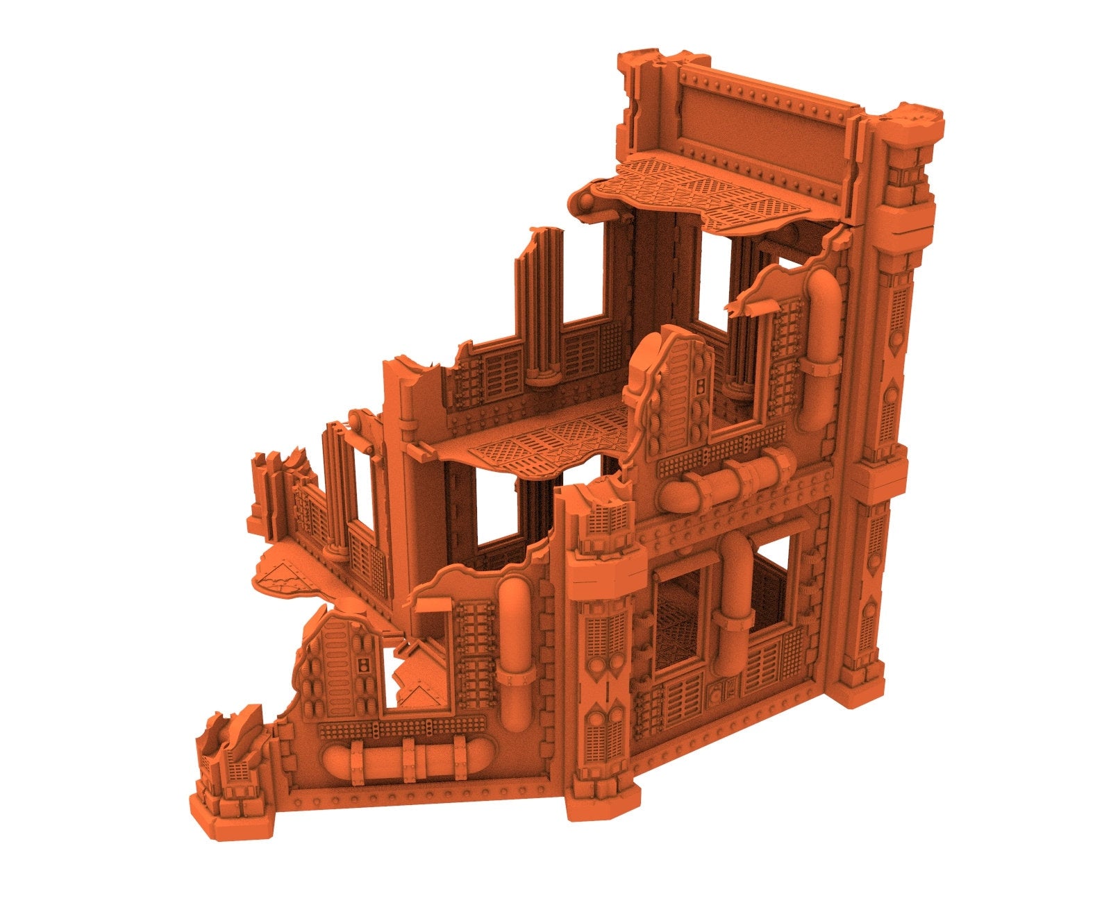 Industrial Ruined building printed in PLA and resin usable for warmachine, Damocles, One Page Rule, Firefight, infinity, scifi wargame...